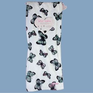 Betsey Johnson Plush Throw White Multi-color Butterflies 50x70 Valentines NWT
